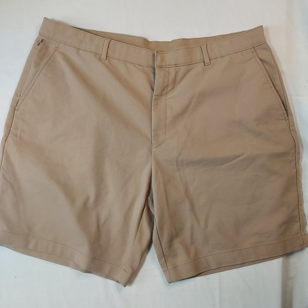 Alfani Mens Tan Khaki Flat Front Chino Shorts Size 40 Stretch‎ Cotton Blend